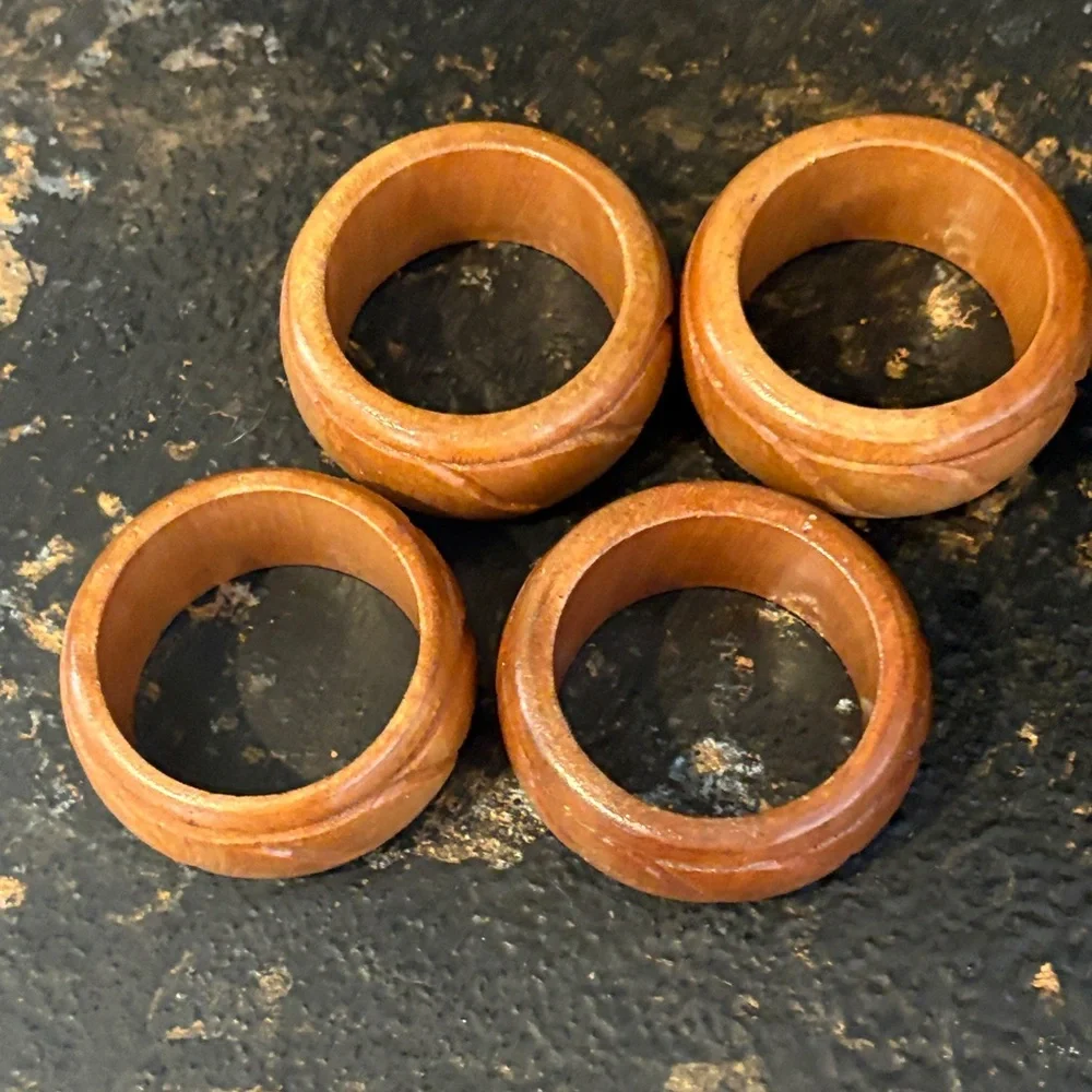 Napkin Rings Wooden Woven Design set of 4
